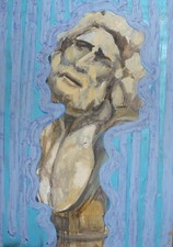 Tableau ancien huile abstrait nature morte avec sculpture buste d'homme