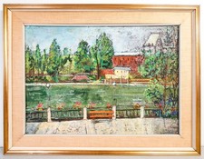 ⚜️ Carré Signé Almerico Tomaselli Paysage 1980 Peinture Huile Table Matériel