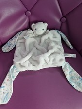 Doudou plat ours plume blanc bleu vert d'eau feuilles oiseaux KALOO - 34176