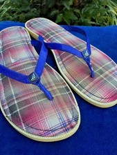 SPERRY TOP SIDER Patent Leather PURPLE PLAID Sandals Flip Flops Women Shoes Sz 8
