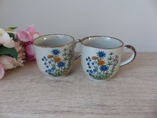 Ensemble de deux Tasses Mugs en Grès Moucheté Petites Fleurs Sauvages Bohème