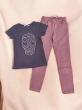 Lot 2 Vêtements fille 12 ans - Zara + H&M – pantalon slim rose + t-shirt strass 