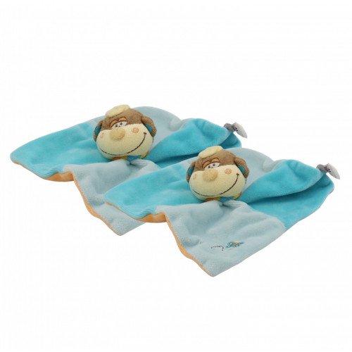 Doudou plat singe bleu - , orange