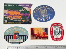 LOT 5 ETIQUETTES ANCIENNES hotels pour bagages valises malles Annecy Nancy  etc
