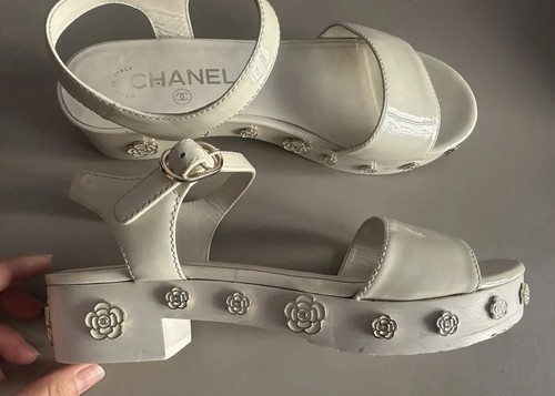 Sandales cuir verni écru - cuir,