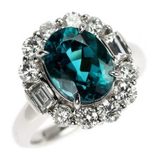 Bague diamant tourmaline ovale Pt900 2,897 ct D1,20 ct - livraison gratuite...