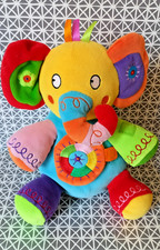 Peluche doudou d'activité éléphant multicolore Bawi 25 cm