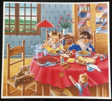 ?️ Ancienne affiche scolaire, 1980 - Famille, le repas, salle à manger