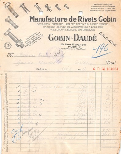 1936 manufacture rivets - manufacture, de