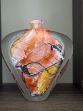 Vase verre, Michèle LUZORO, signé, "Abricot" inclusion dorure