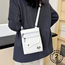 Sac Femme Bandoulière Cuir PU Multi Poches Fermeture Eclair Petit Coeur Tendre