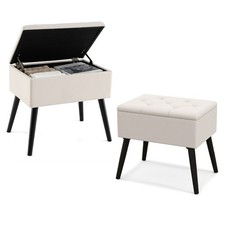 Tabouret de Coiffeuse avec Rangement Pouf en Velours avec Pieds en Bois Massif