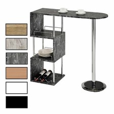 Table haute de bar mange-debout avec comptoir 3 étagères, en métal chromé et MDF