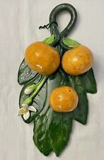 PLAQUE MURALE FEUILLE EN BARBOTINE AVEC  ORANGES CANNES MT CHEVALIER