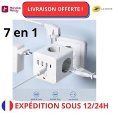 Bloc Multiprise Cube électrique 7 en 1 avec 3 ports USB + 1 USBC + interrupteur
