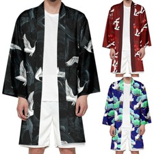 Veste Longue Haori Kimono Yukata Happi Pour Homme Chemise Robe Grue