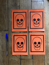 4x ancienne grande Etiquette Halloween Tête de mort-chimie macabre Danger Poison