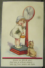 cpa illustrateur fantaisie fillette balance chien humoristique humour