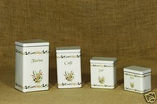 4 boites métal Provence: Lavande, Mimosa, olives FARINE, CAFE, THE, SEL qualité