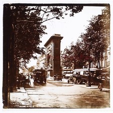 PARIS Porte Saint-Denis Voitures Bus FRANCE c1920 Photo Plaque Stereo Vintage