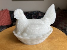 Ancienne Poule En Opaline De