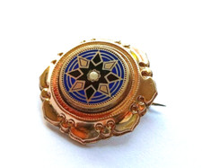 Broche ancienne argent vermeil émail bleu perle bijou victorien XIX vintage rare