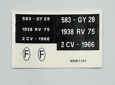 Ancienne planche d'autocollants Solido (6x4 cm) pour CITROEN 2CV 1966 1/18