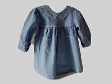 Ancienne blouse tablier enfant coton vichy bleu T.2a Old girl blouse apron sz 2y