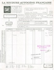 FACTURE  1965 LA SOUDURE AUTOGENE FRANCAISE SAF A PARIS - USINE METALLURGIQUE
