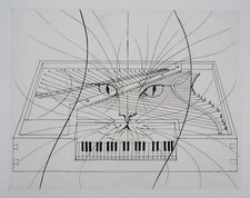 Pierre-Yves TREMOIS : Le chat au piano, Gravure originale