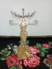 Porte-Bijoux Mannequin Robe de Soirée Dorée Strass Présentoir Colliers Rétro