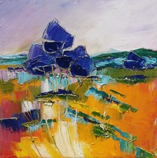 Tableau original de Sic 30X30 cm abstrait Peinture toile Les 3 arbres Provence