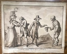 GRAVURE ANCIENNE ÉCOLE FRANÇAISE RÉVOLUTION ALLÉGORIE 3 ORDRES FIN XVIII 18eme