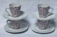 4 Tasses Expresso Geneviève Lethu Décor Petites Fleurs Mauve Et Rouge