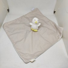 DOUDOU PLAT JACADI CANARD OISEAU BLANC RAYÉ BEIGE JAUNE 25cm ÉTAT NEUF