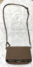 Pochette/ Petit sac Vanessa Bruno en toile marron et paillettes 