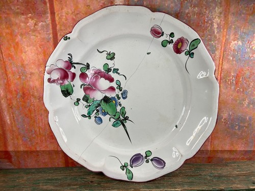 Ancien plat rond decor - , floral