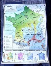 Carte Scolaire FRANCE Climat Grand Format Double Plastifiée  93x125 cm 