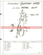 Fiche Carburateur GURTNER Type H17D Mistral 100 H13D Starlett Money-Goyon 1955