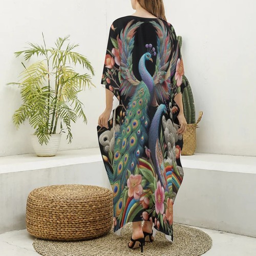 Peacock satin kaftan - peacock,