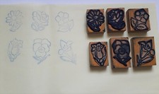 6 anciens tampons scolaires. Années 60 . Fleurs. Scrapbooking.