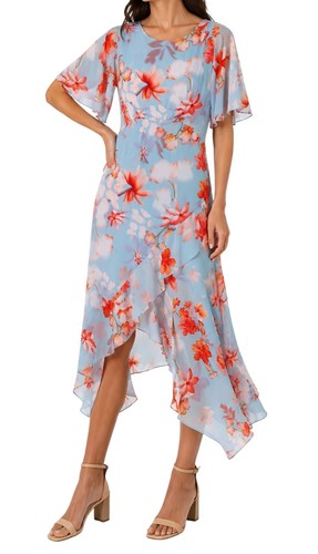 Roman robe midi fleurie bleue - robe,
