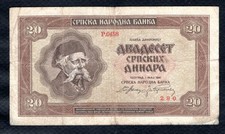 Serbie Un billet de 20 Dinars 1941 Etat TB
