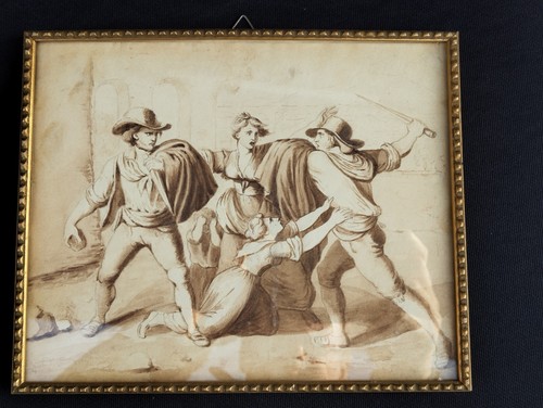 Ancien dessin lavis antique