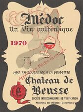 Etiquette de vin - Wine label: Chateau de Beusse 1970, Prignac-en-Médoc,Bordeaux