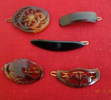 LOT DE CINQ PETITES  BARETTES ANCIENNES BAKELITE CHEVEUX COIFFURES POUPEES