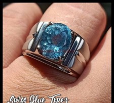 Naturel Bleu Gemme Topaze Avec 925 Bague en Argent pour Homme #753