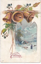 CPA Fantaisie BONNE ANNEE Trois cloches sonnent Village enneigé CHURCH BELLS1900