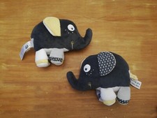 Lot De 2 Doudou Peluche Sauthon Éléphant Gris Blanc Jaune Baby Déco