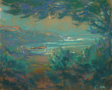 Paysage la nuit Pastel dessin de Louis FORTUNEY (1878-1950) calanque